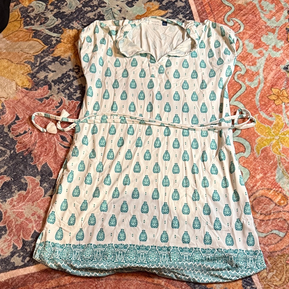 Talbots Aqua and White Drop Print Midi Dress